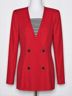 David Benjamin Vintage Vibrant Red Double Breasted Tailored Fit Blazer Blouse